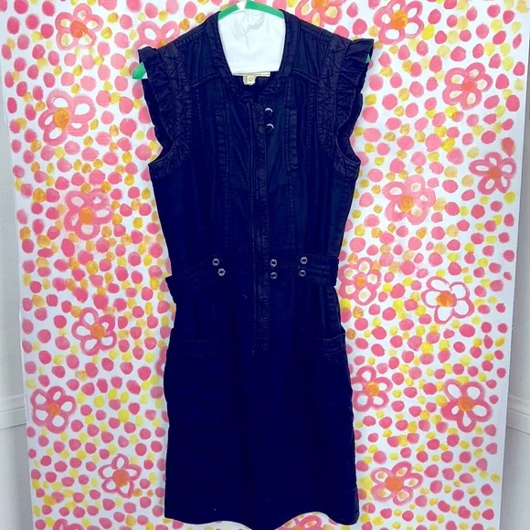 French Connection | Dresses | French Connection Denim Black Dress Size 2  Sleeveless Zip Up Belted Pockets | Poshmark